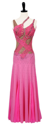 This is a photo of our pink rental ballroom dress, Mermaid. A nude and pink dress that is both a Smooth and Standard!