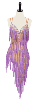 This is a photo of our Rhythm Latin Alisa Mandel dress, Sex in the City. A sexy ballroom dress with lavender fringe!