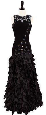 This is a photo of our Designs to Shine black dress, Peacock Party. A dress that will have you floating on the dance floor!