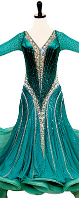 This is a photo of our Atelier Ella ballroom gown, Teal the Show. A dress that will light up the dance floor!