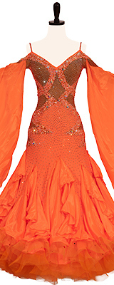 This is a photo of our Doré Standard ballroom gown, Tangerine Delight. A stunning orange ballroom dress that will stop people in their tracks!