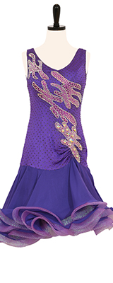 This is a photo of our purple Rhythm Latin gown, Dragonfly II. A dress that will leave you floating!