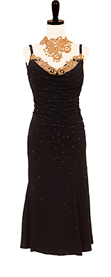 This is a photo of our Rhythm Latin ballroom dress Capri Classic. A little black dress covered in Swarovski stones.